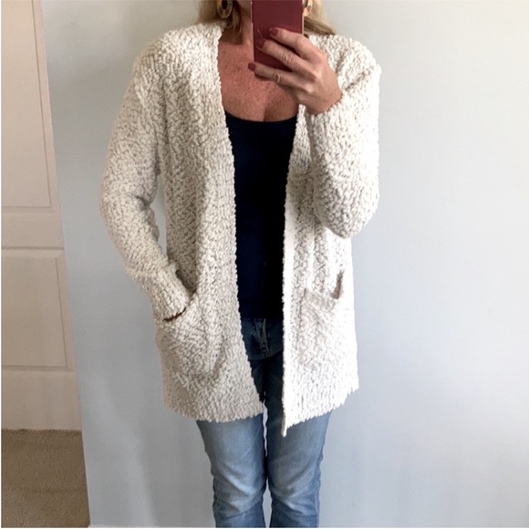 Off White Popcorn Texture Open Cardigan - Picture 9 of 9